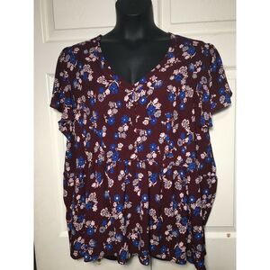 Lane Bryant Blouse Stretch Baby Doll Floral Sz 22